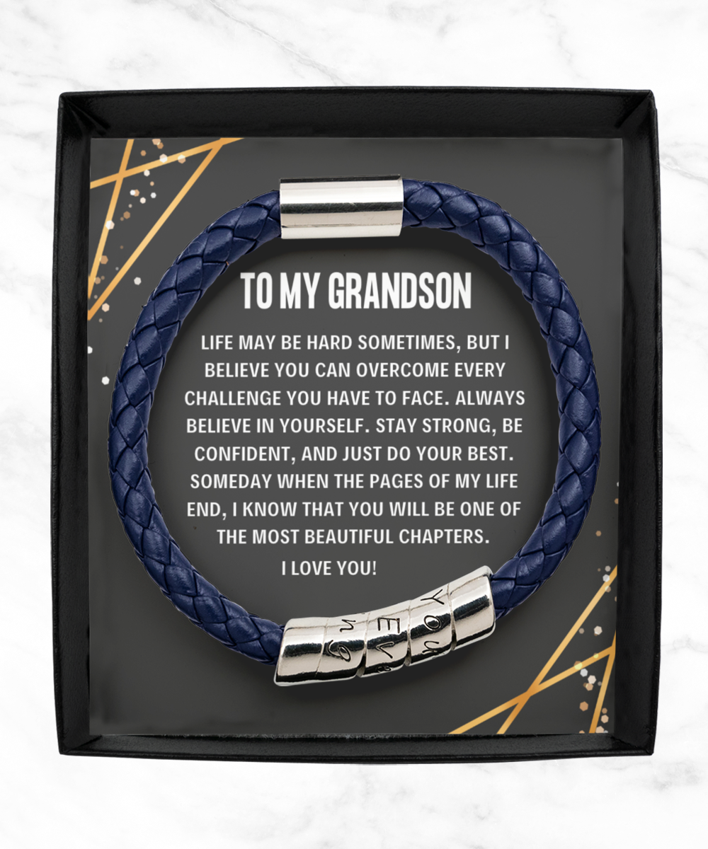 Grandson, Believe In Yourself - Vegan Leather Bracelet