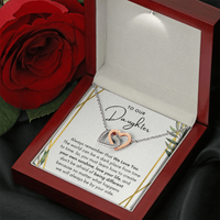 Thumbnail for Elegant interlocking hearts necklace symbolizing love – heartfelt gift for daughter with message card in luxury box.